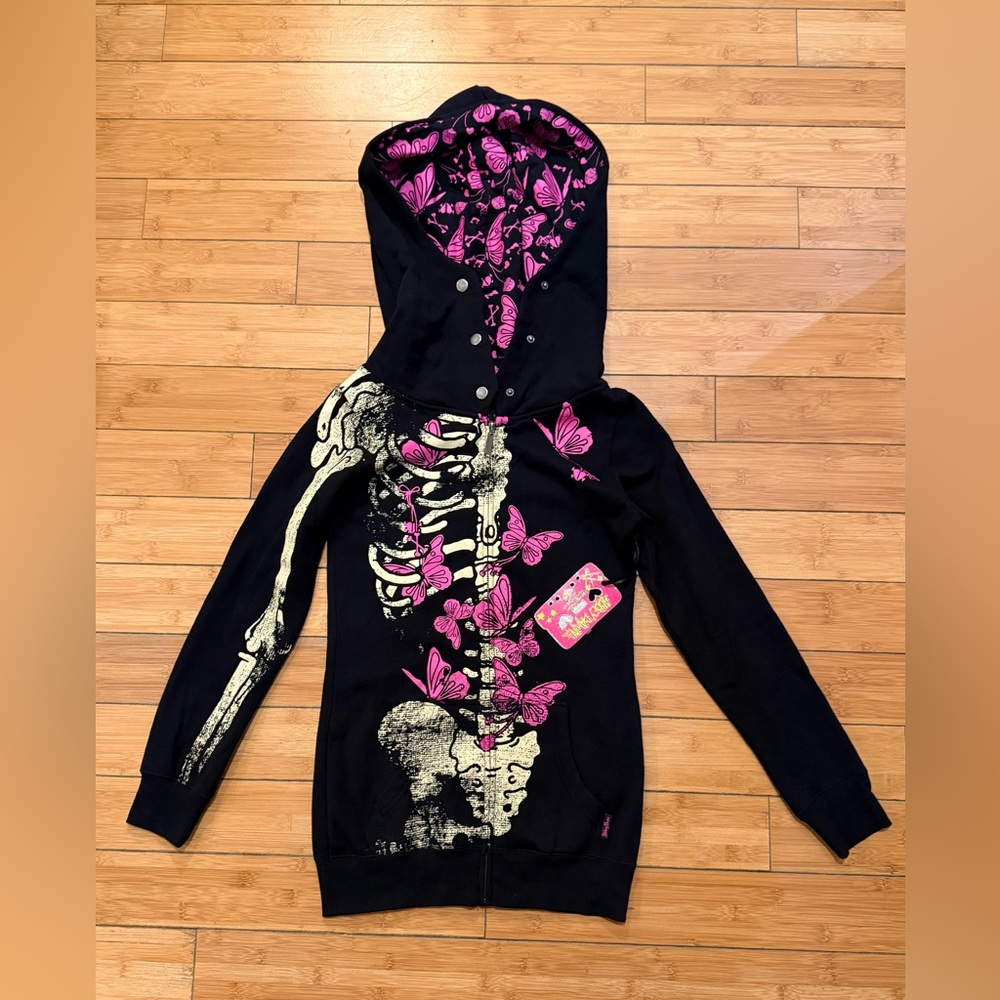 RARE NWT Abbey Dawn by Avril Lavigne Sz M Black Butterfly Skeleton Hoodie NEW